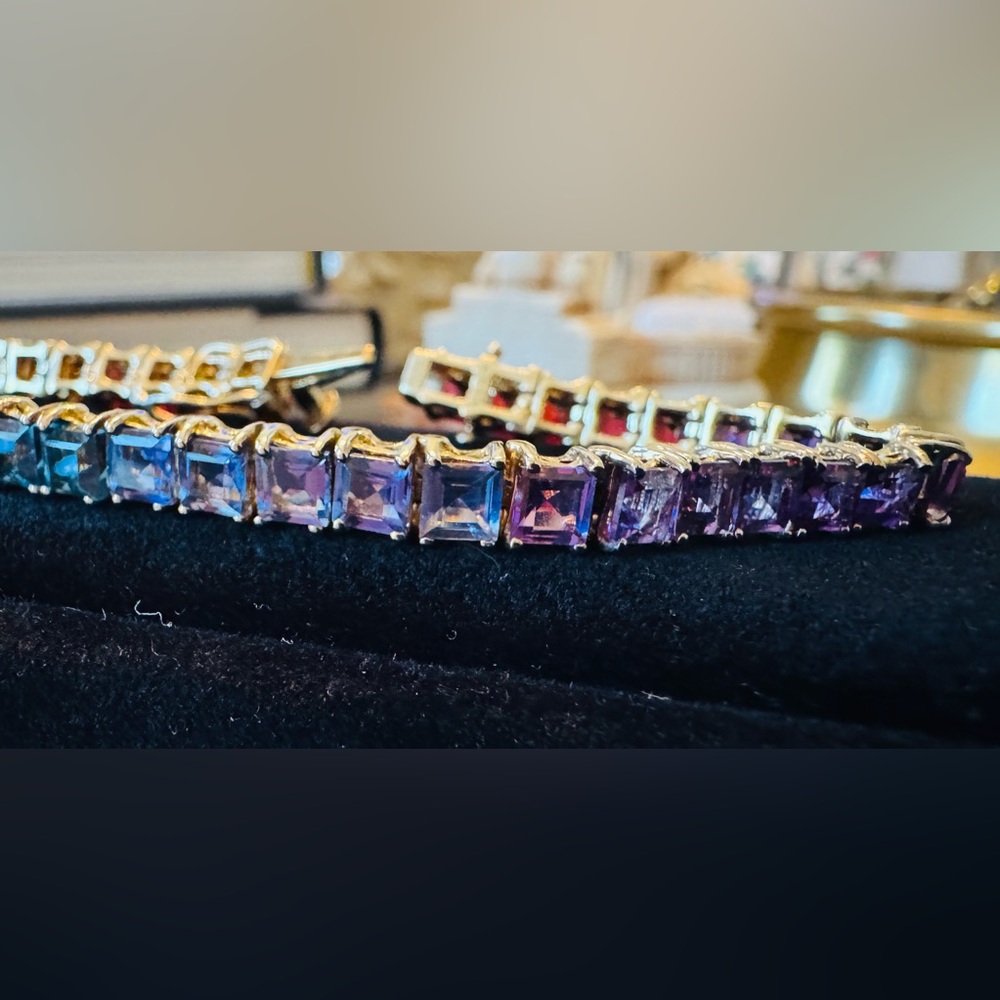 STS Multi-Gemstone Gold Over Silver Bracelet   - 8” - Picture 2 of 7